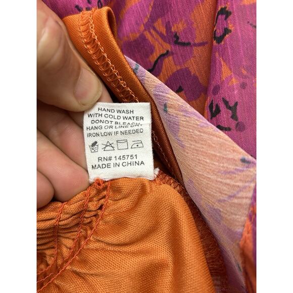 Pink Lily Blouse Womens Large Pink Smocked Floral Sheer Sleeves Ruffles Festival - Picture 6 of 9